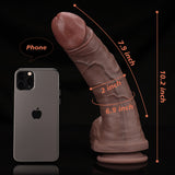 Silicone dildo shown with total length measurement