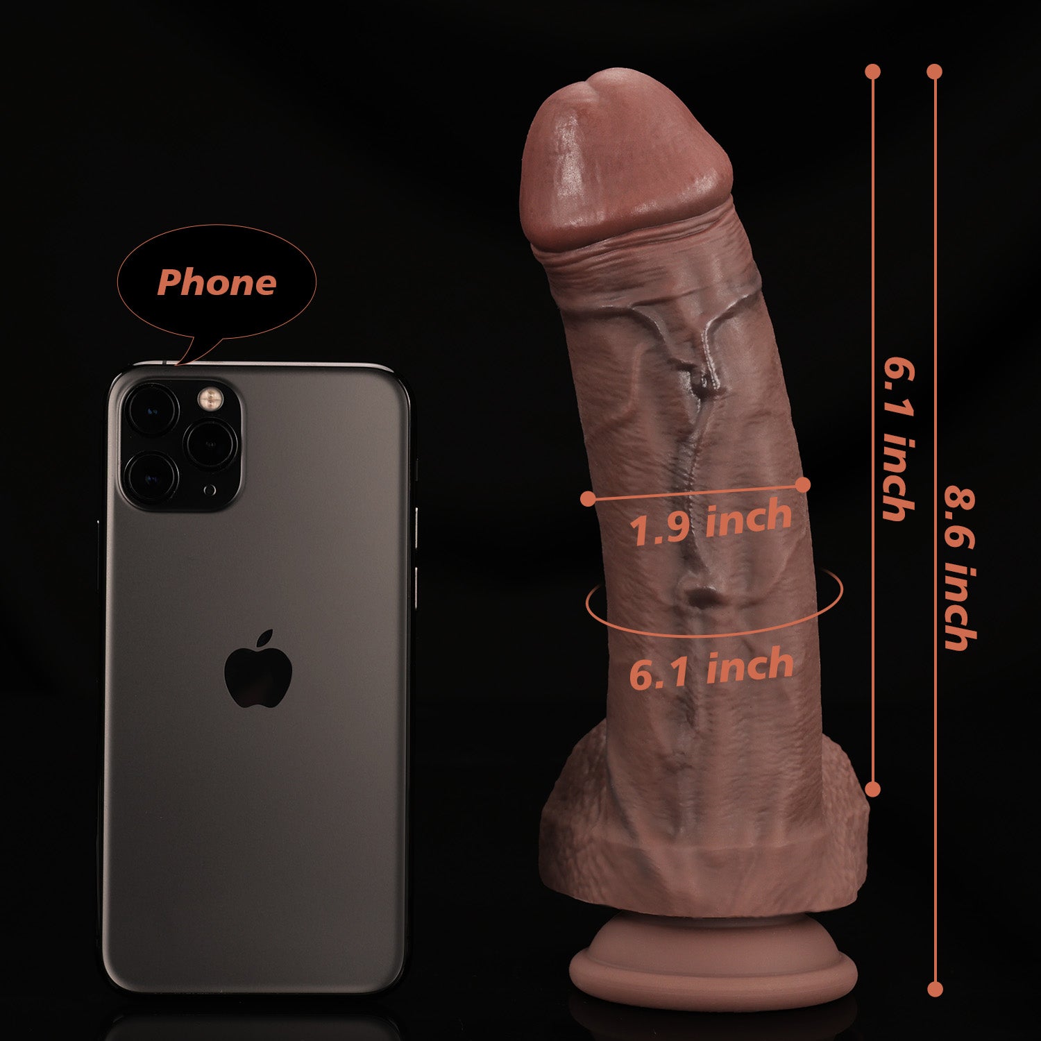 black small dildo of the whole 8.6 inch size