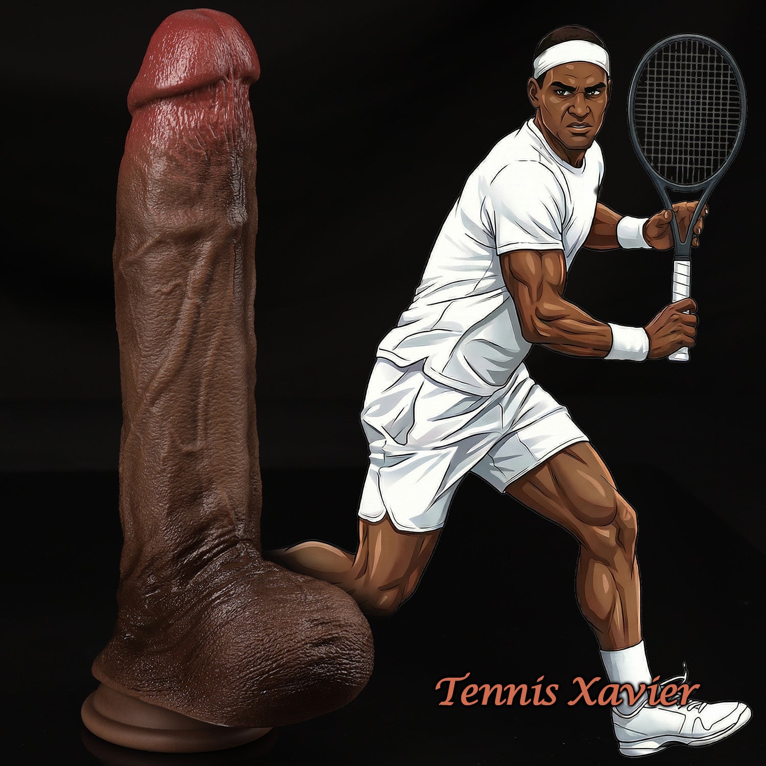 Tennis Xavier - 10 Inch Realistic Black Dildo with Single Ball